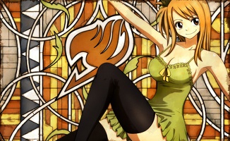 046 cleavage dress fairy tail lucy heartfilia thighhighs
